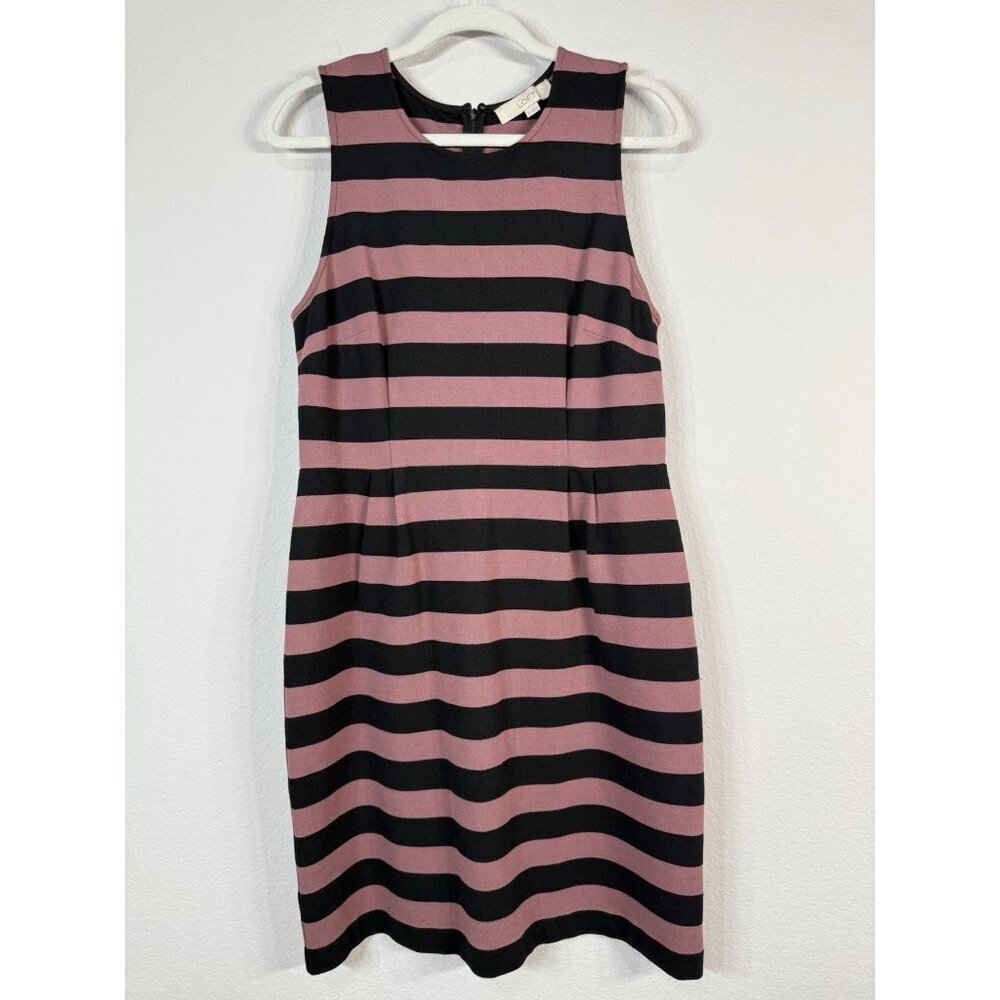 Loft Women’s Maeve Black Horizontal Stripes Sheath Dress Size 10 Stretch Office